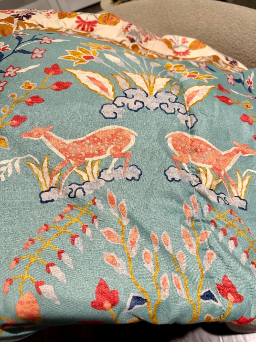 Macys Vilano Comforter Set Full Queen Blue Floral Tiger Deer Boho 3Pc